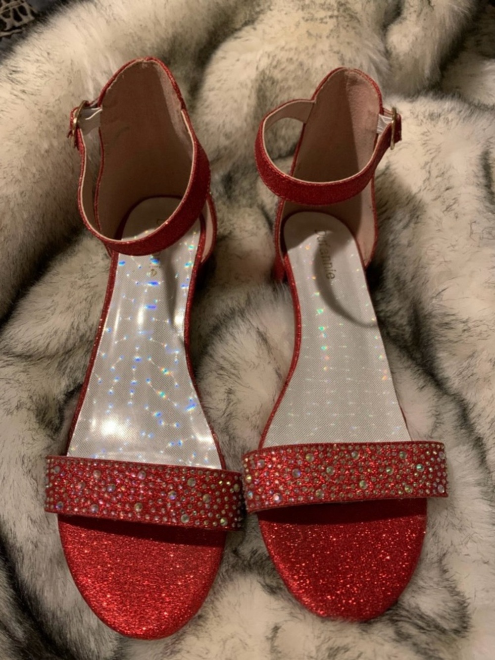 Red Rhinestone Ankle Strap sz 6 Low Block Heels!
